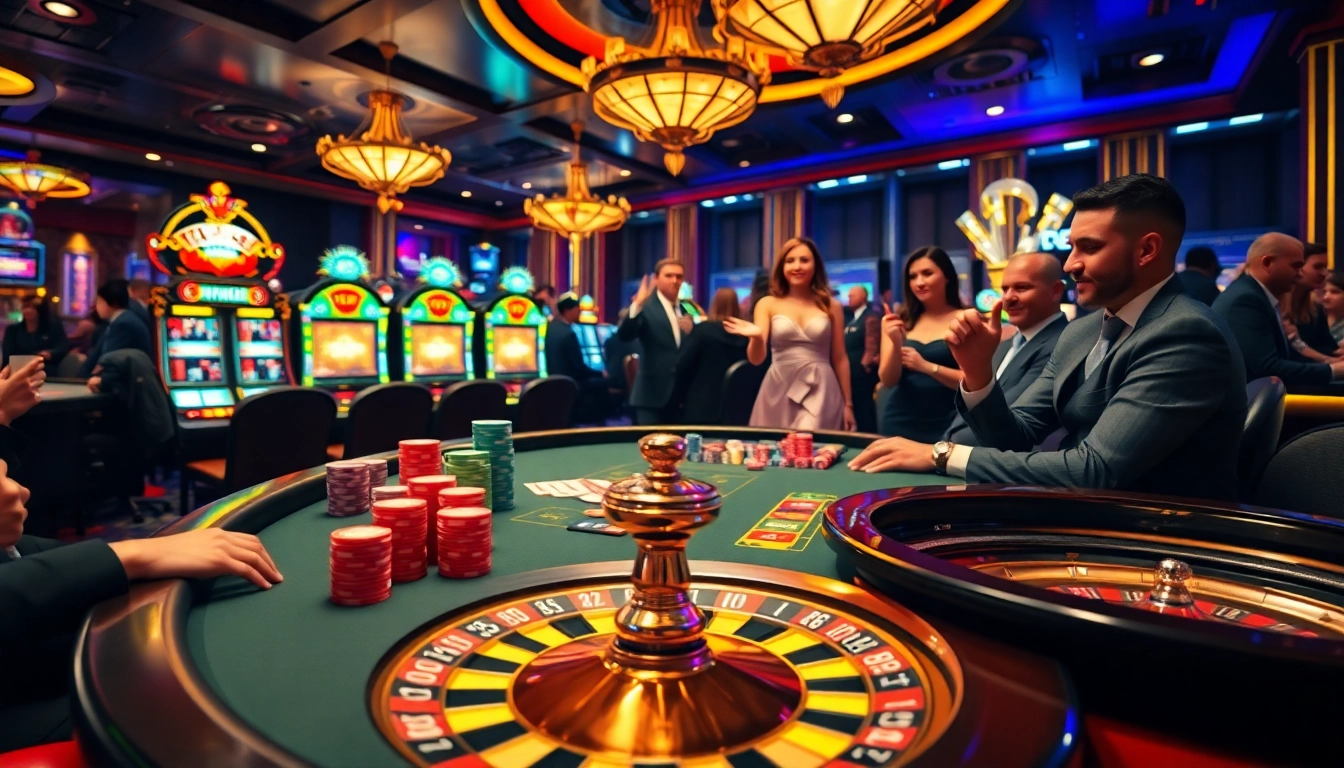 The excitement at THABET VEGAS as gamblers play poker and spin slots in a vibrant casino atmosphere.