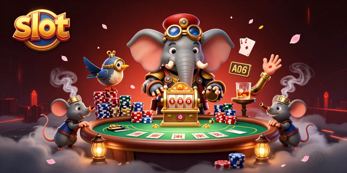 Engage with thrilling slot gameplay featuring a steampunk elephant and vibrant casino elements.