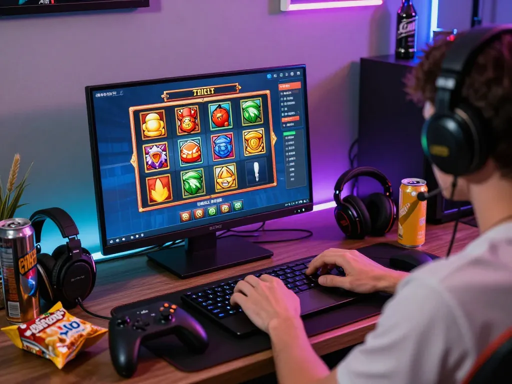 Pemain menikmati slot online laoban188 dengan grafik permainan yang cerah dan aksesori.