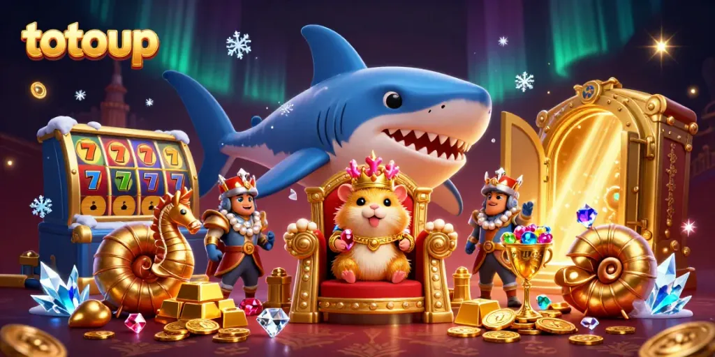 Win big with totoup in this vibrant casino scene featuring a hamster king and treasure elements!