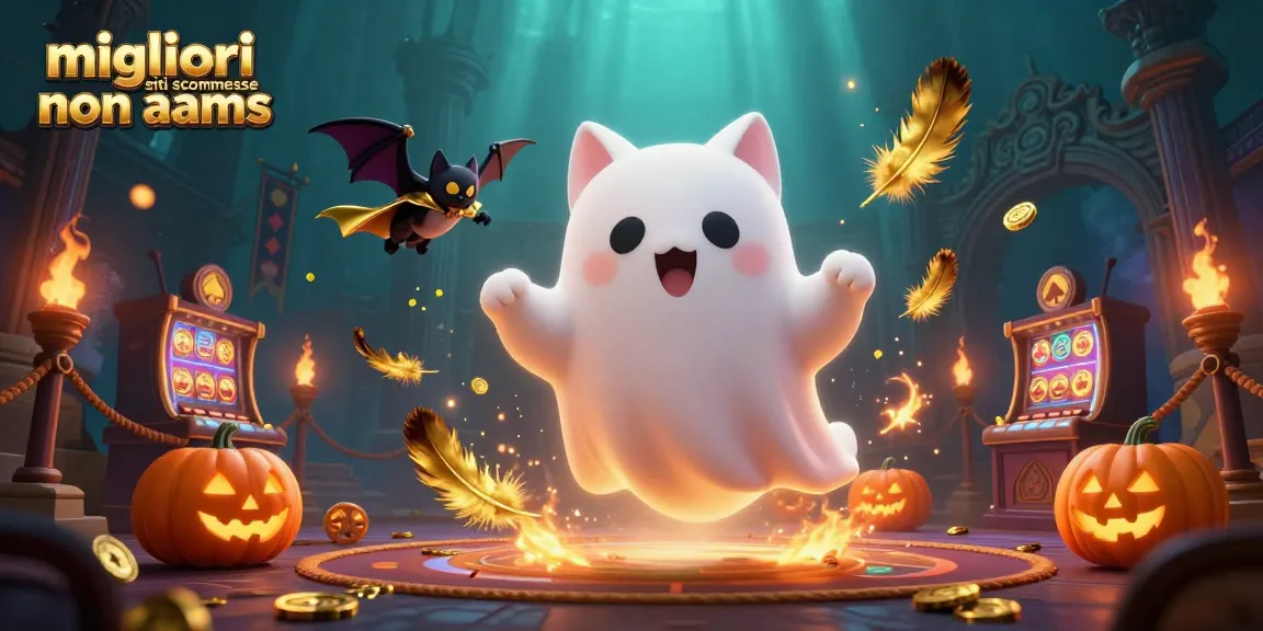 Mostra i migliori siti scommesse non AAMS con un gatto fantasma e un pipistrello in un casinò affascinante.