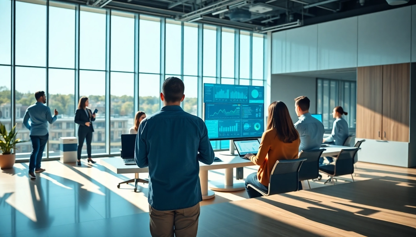Efficient teams utilizing enterprise assistant software in a modern workspace with interactive tools.