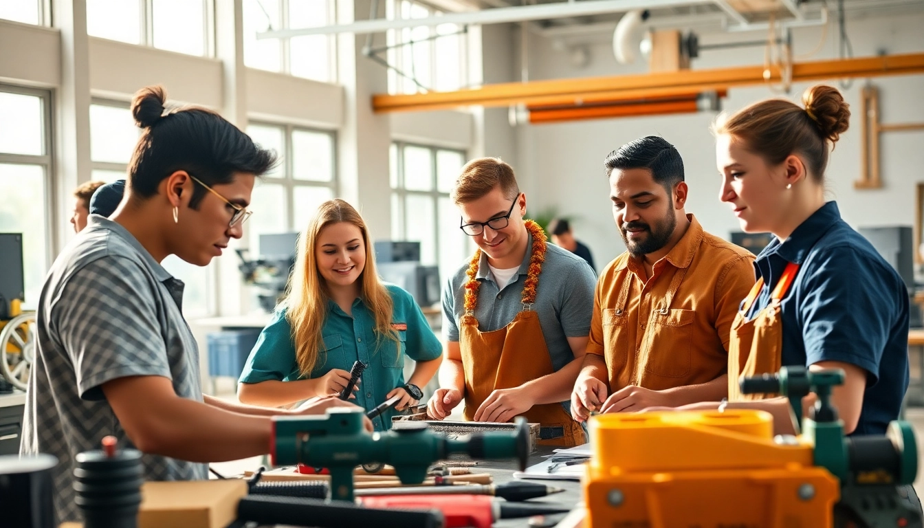 Students practicing hands-on skills at hawaii trade schools in a bright classroom.
