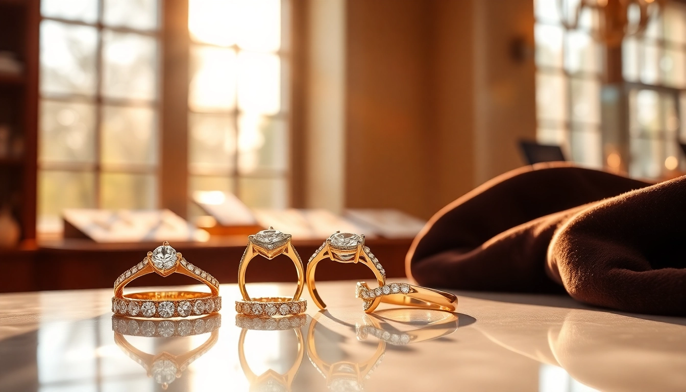 Stunning promise rings showcased elegantly, reflecting light beautifully in a jewelry display.