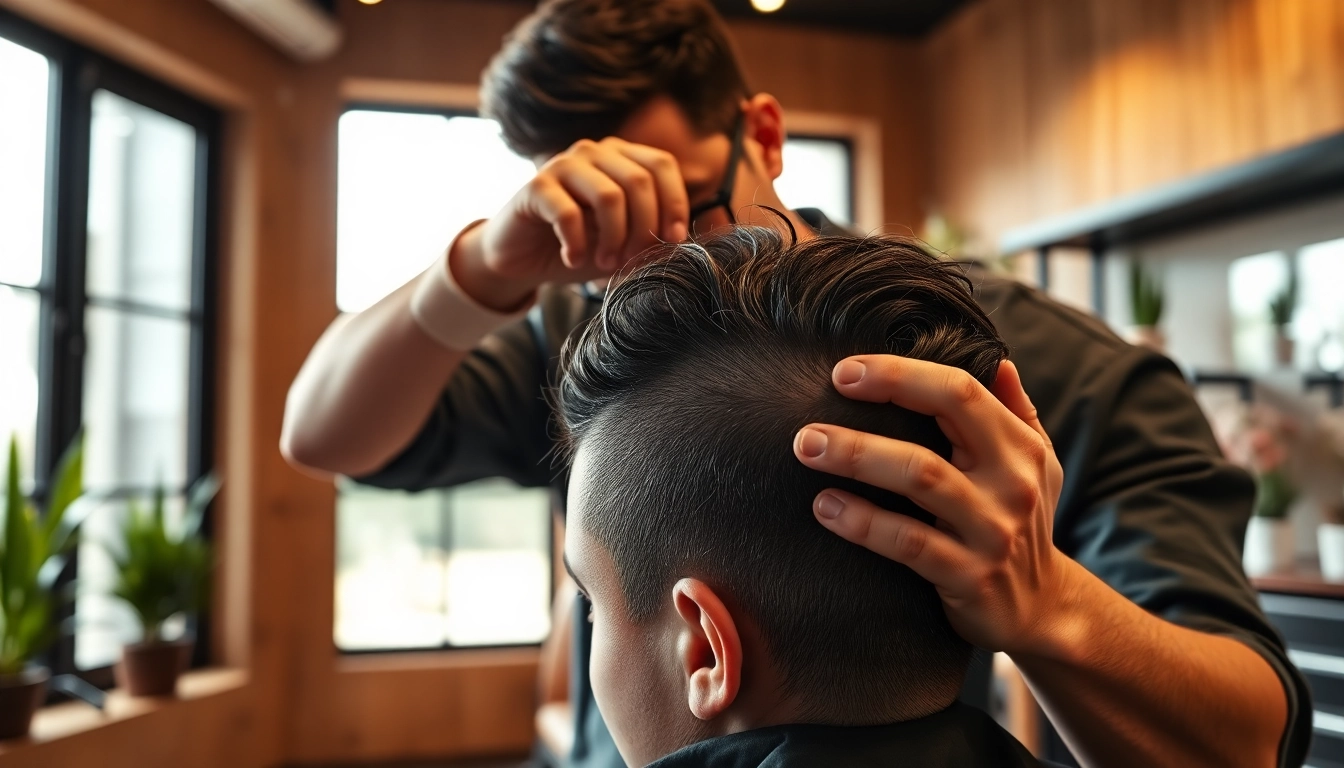 Ace of Fades 212 barber providing expert hair replacement services in a modern studio.