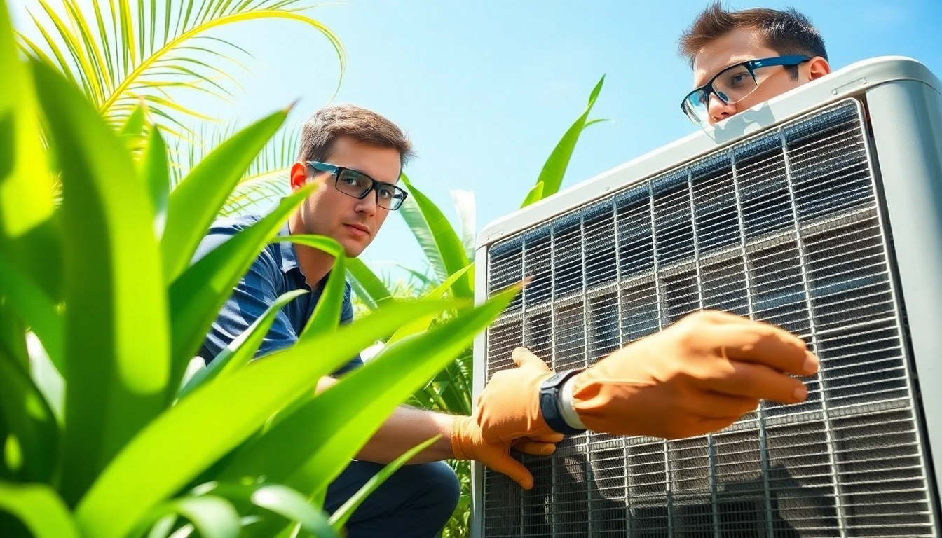 HVAC Repair Tampa technician inspecting an air conditioning unit in a sunny outdoor setting.