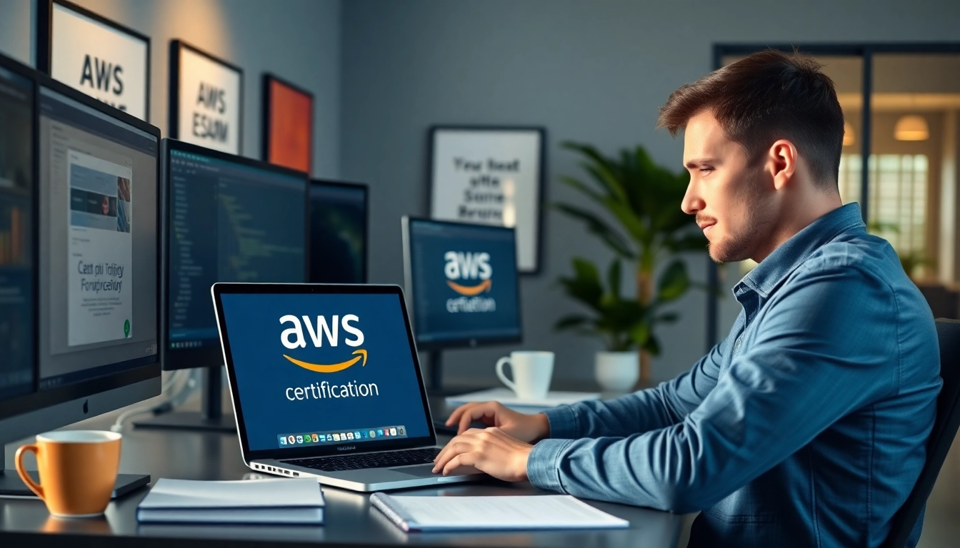Focused professional taking AWS exam, highlighting pay someone to take my AWS exam scenario.