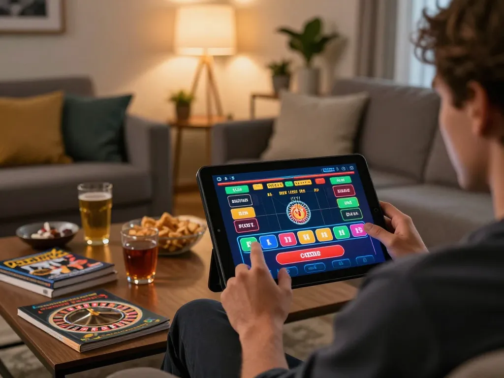 Winstrike69 live dealer roulette scene with engaging gameplay in cozy living room setting