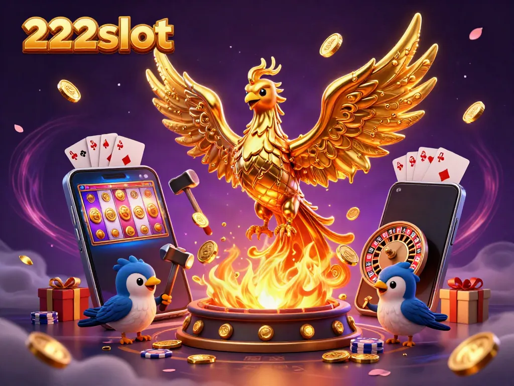 Menangkan jackpot di 222slot dengan desain artistik phoenix emas dan permainan slot menarik.