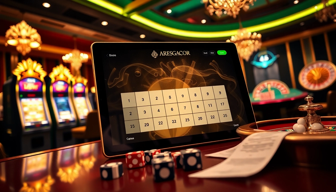 Players enjoy winning strategies at ARESGACOR's vibrant online casino interface with colorful games and chips.
