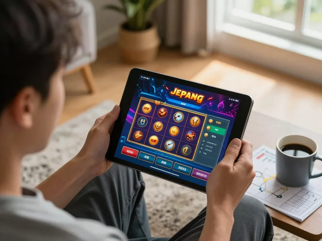 Engaging gameplay on slot server jepang device with colorful graphics in a cozy setting