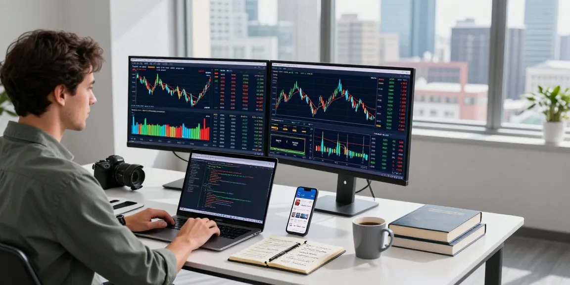 Real-time trading data with NYSE historical Kline API displayed on monitors in a modern finance workspace.