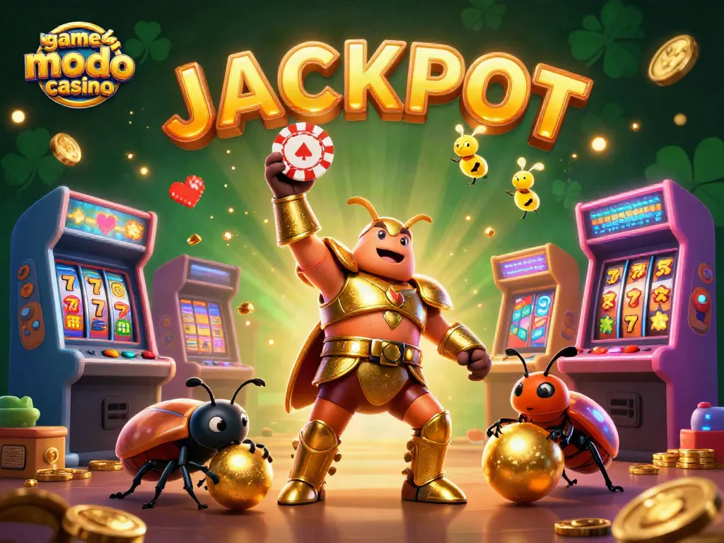 Experience games like modo casino with vibrant characters and slot symbols in a dynamic 3D scene.