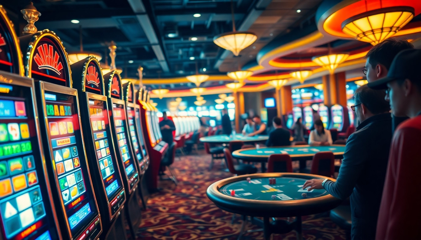 Permainan bbni4d di kasino dengan mesin slot dan keramaian yang semarak.