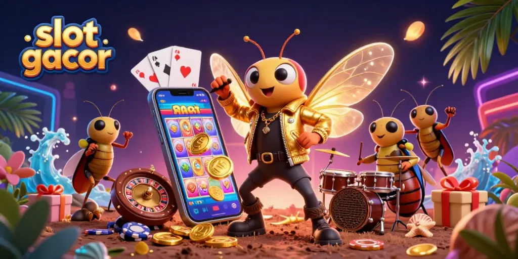 Experience the excitement of slot gacor with animated characters and vibrant casino elements.