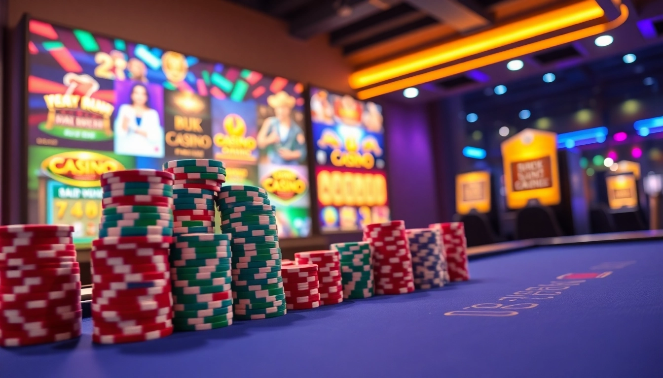 Enjoy the vibrant atmosphere of a Non gamstop casino Uk with colorful poker chips and neon lights.