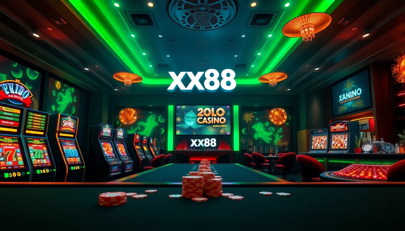Exciting online gambling experience at https://xx88.pizza/, showcasing vibrant casino games and luxury ambiance.