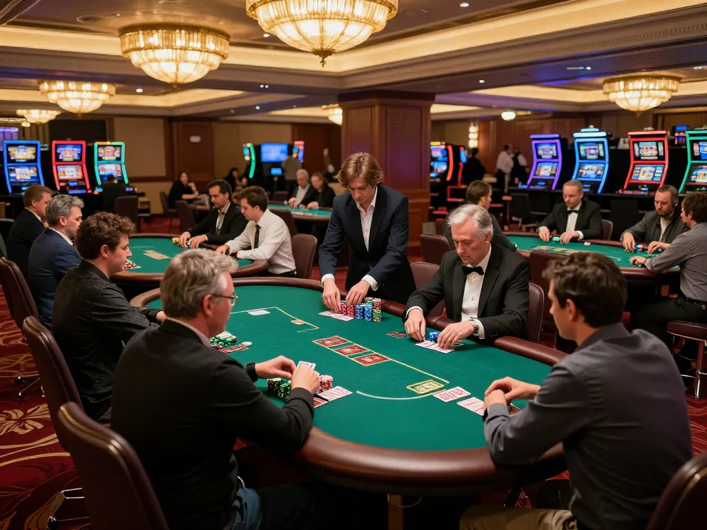 Engaged players at upscale casino poker tables showcasing top quality widgets and strategic gameplay