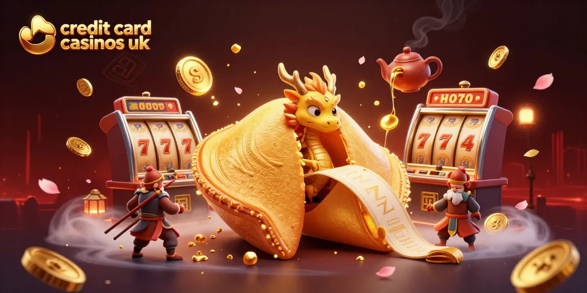 Experience thrill at credit card casinos UK with vibrant casino action, fortune cookies, and playful characters.