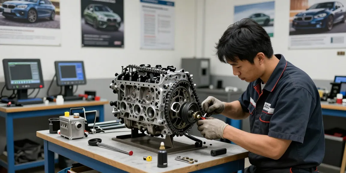 BMW Steuerkette wechseln in professioneller Werkstatt-Umgebung mit erfahrenem Mechaniker.