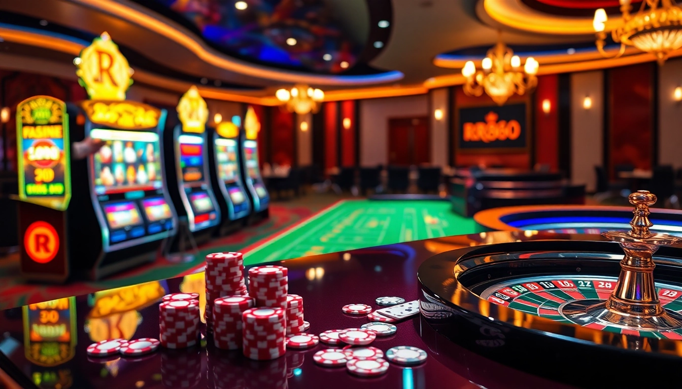 Gamble strategically at RR88.wales with thrilling casino visuals of slot machines and poker tables.