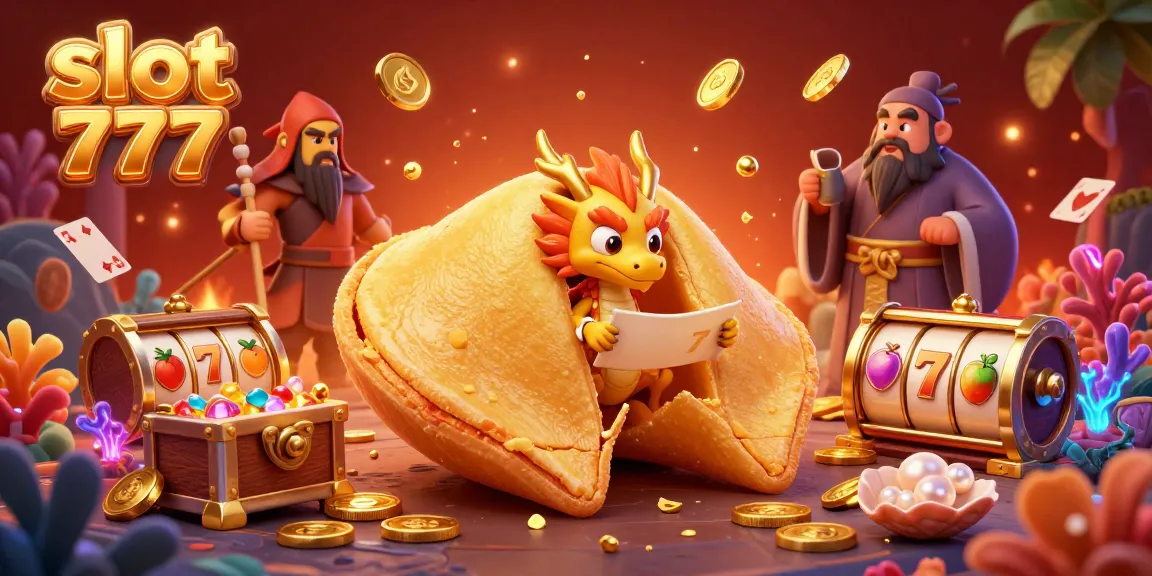 Experience excitement with slot 777 as a golden cookie reveals a treasure of coins, cards, and gems.