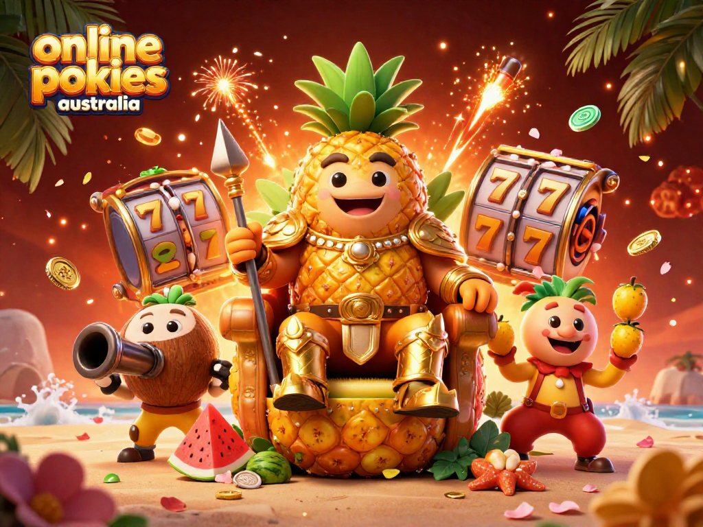 Experience the thrill of online pokies Australia with vibrant slot symbols and a lively casino scene.