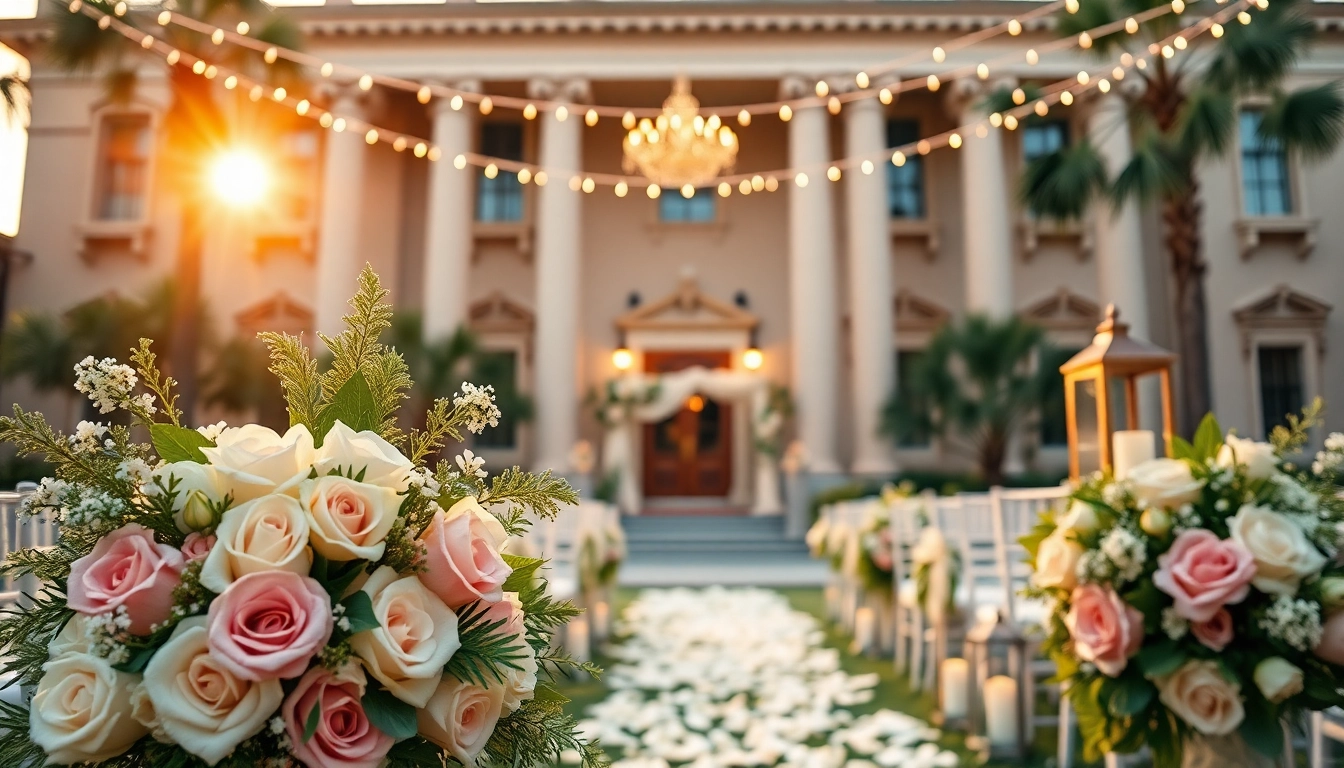 Stunning wedding ceremony at Jacksonville Wedding Venue, showcasing elegant floral arrangements and romantic lighting.