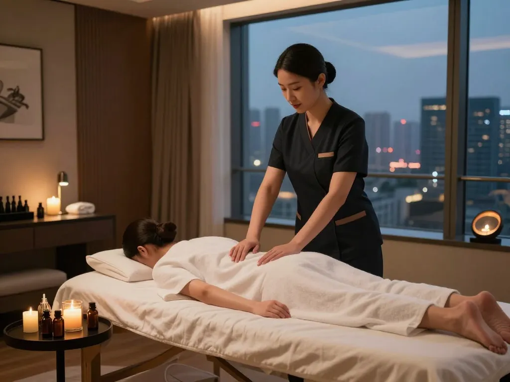 Premium mobile massage setup for relaxation at maxim-anma.net with serene hotel ambiance.