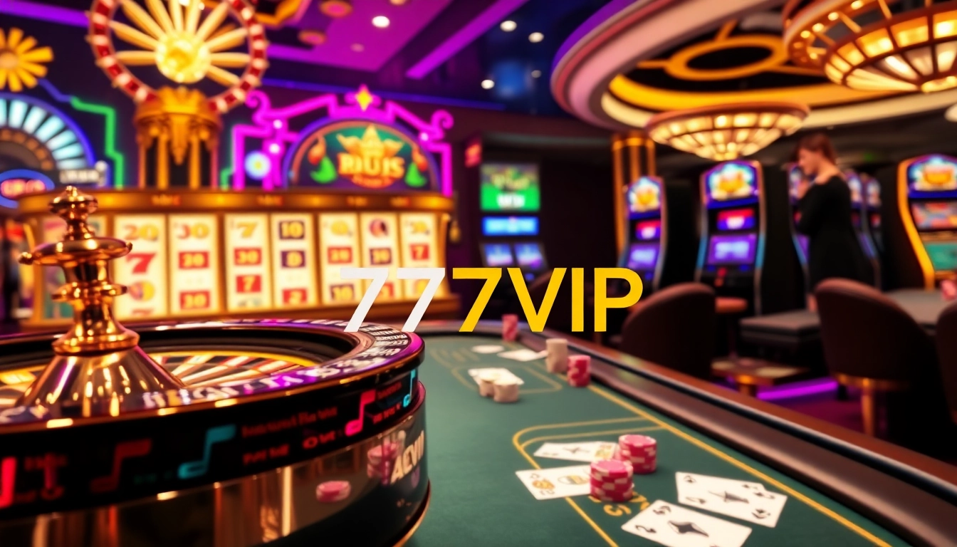 Excited players enjoying the premium online casino experience at 777VIP with roulette, slots, and poker tables.
