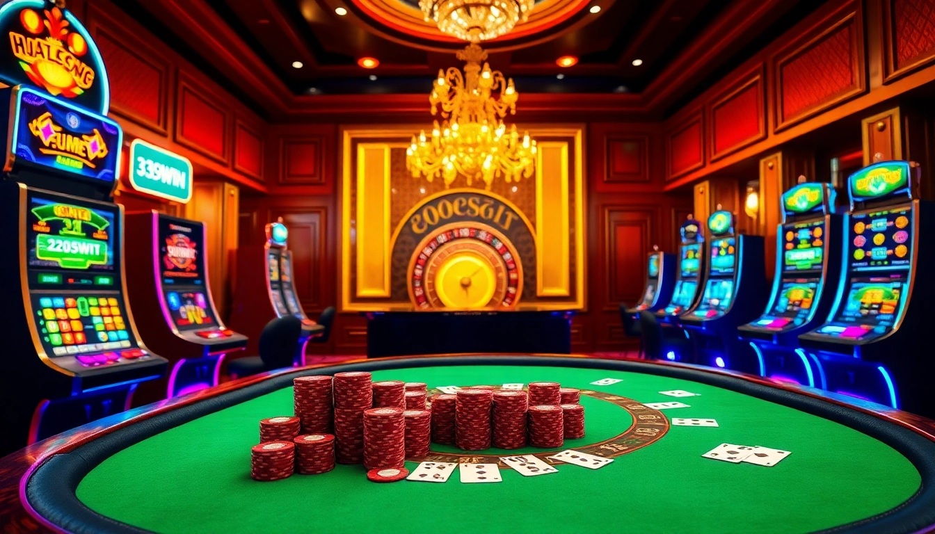 Players enjoying a thrilling casino experience with the 389WIN App at a vibrant poker table.