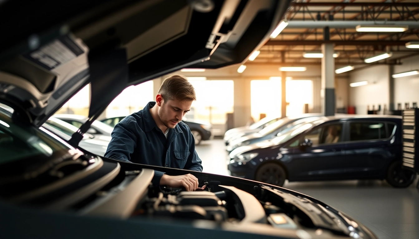 Mechanic examining a car engine in a professional workshop, showcasing an extended warranty provider.