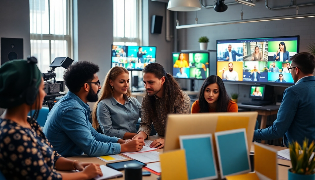 Captivating team collaboration at a Creative Video Production Agency with vibrant creative elements.