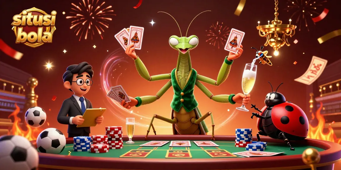 Engage in live sports betting action with situs judi bola, showcasing vibrant characters and festive gaming elements.