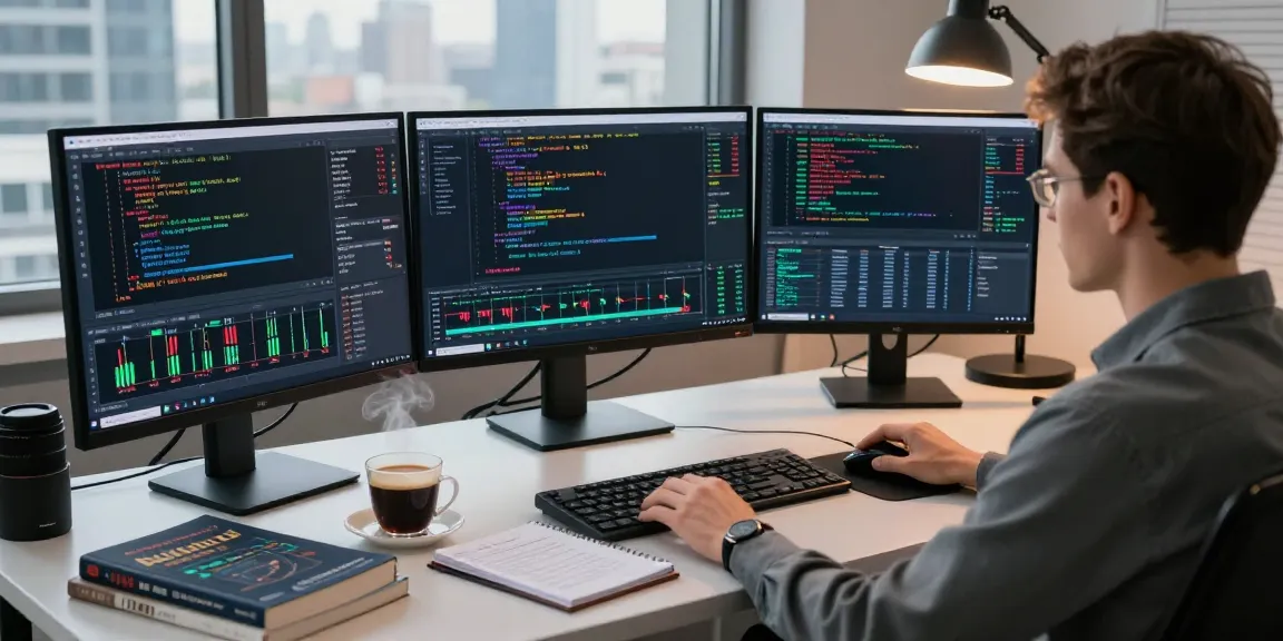 MetaTrader 5 platform in a bustling trading workspace with live charts and analytics.