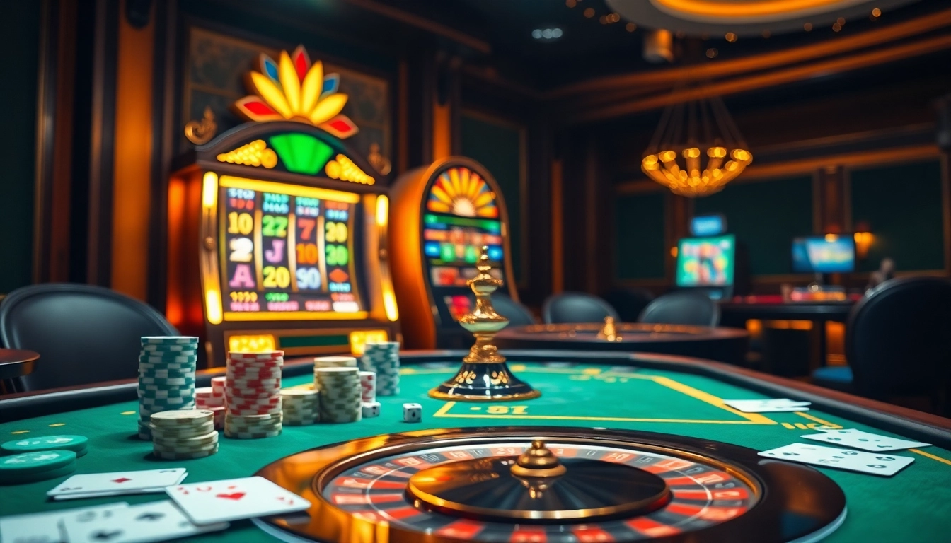 Exciting players celebrating their wins at a sophisticated casino scene featuring the hoki77 link.