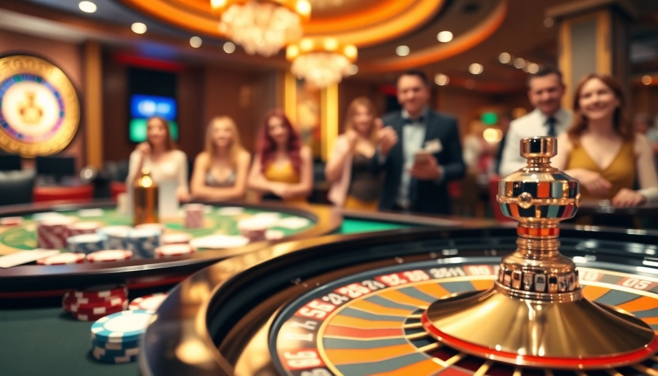 Spieler genießen aufregende casino-spiele de am Roulette-Tisch mit bunten Chips.