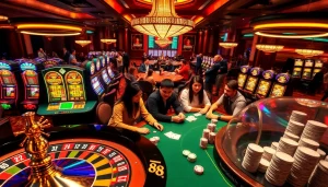 Hi 88 is the center of excitement at a bustling casino table with poker chips and cards.