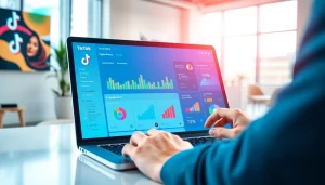Engaging TikTok SMM panel interface displayed on a laptop showing real-time analytics and metrics.