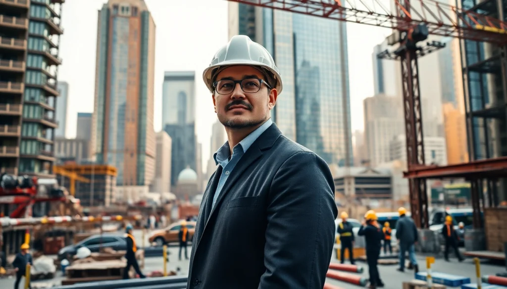 New York Construction Manager directing a team at an active construction site in NYC.