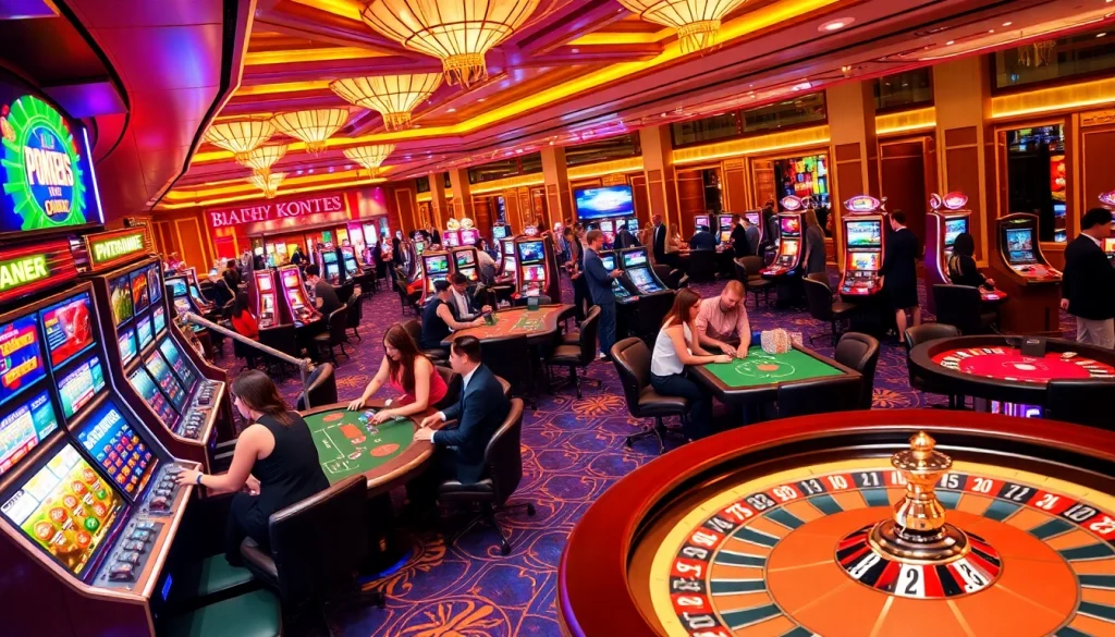 Casino gaming scene featuring KJC brand elements, showcasing vibrant tables and exciting players.