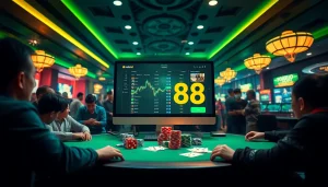 Exciting gambling atmosphere showcasing online gaming platforms and Hello88 branding.