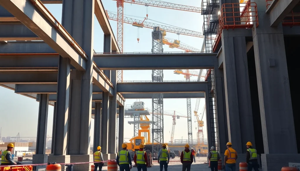 Visual of structural steel installation emphasizing safety and precision during assembly.