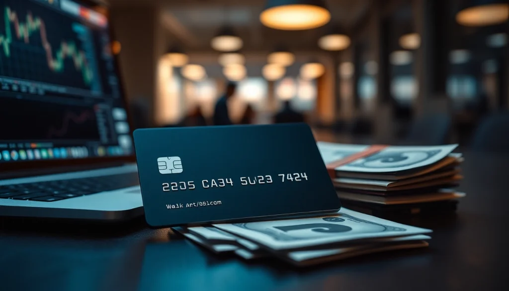 카드깡을 상징하는 신용카드와 현금을 강조한 세련된 재무 그래프