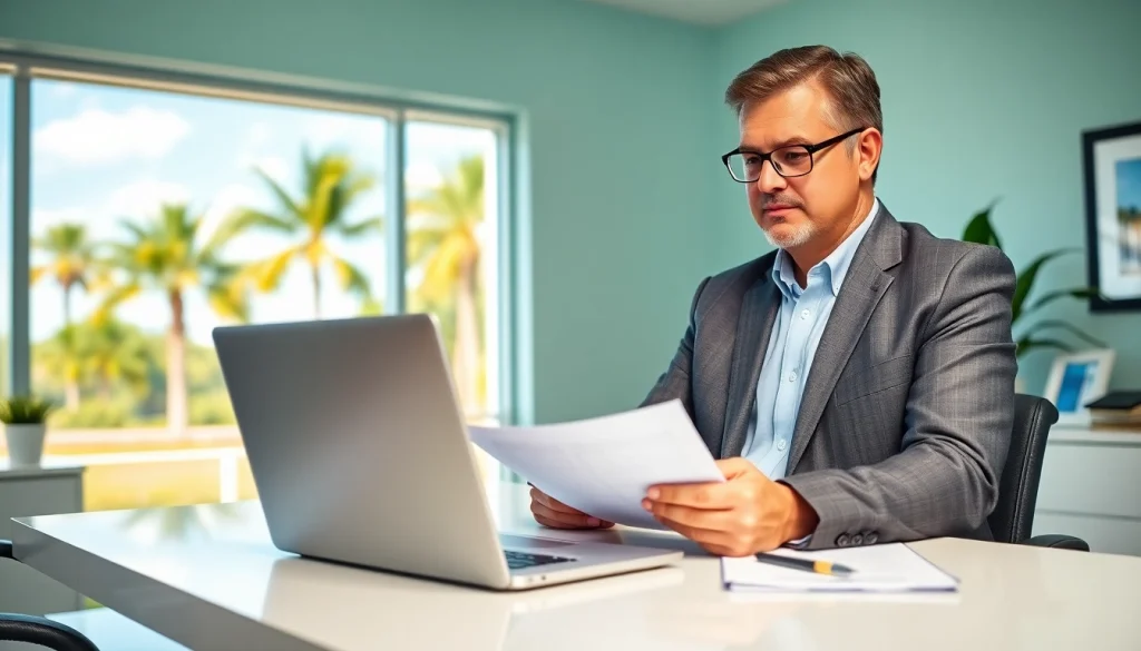 Florida Public Adjuster assisting clients in a professional office setup.