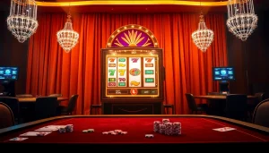 A thrilling agen toto slot action scene featuring vibrant slot machines and poker chips.