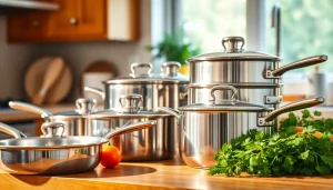 High-quality stainless steel cookware NZ displayed in a modern kitchen setting.