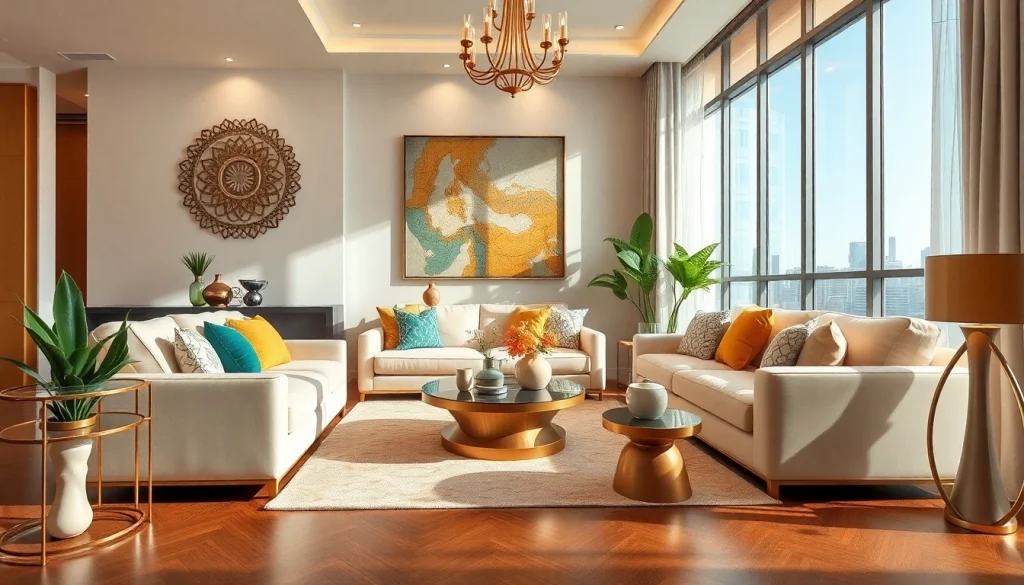 Stunning interior design dubai in a luxurious apartment blending modern and traditional styles.
