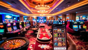 Players enjoying the excitement of gambling using the shbet app on a stylish casino gaming floor.