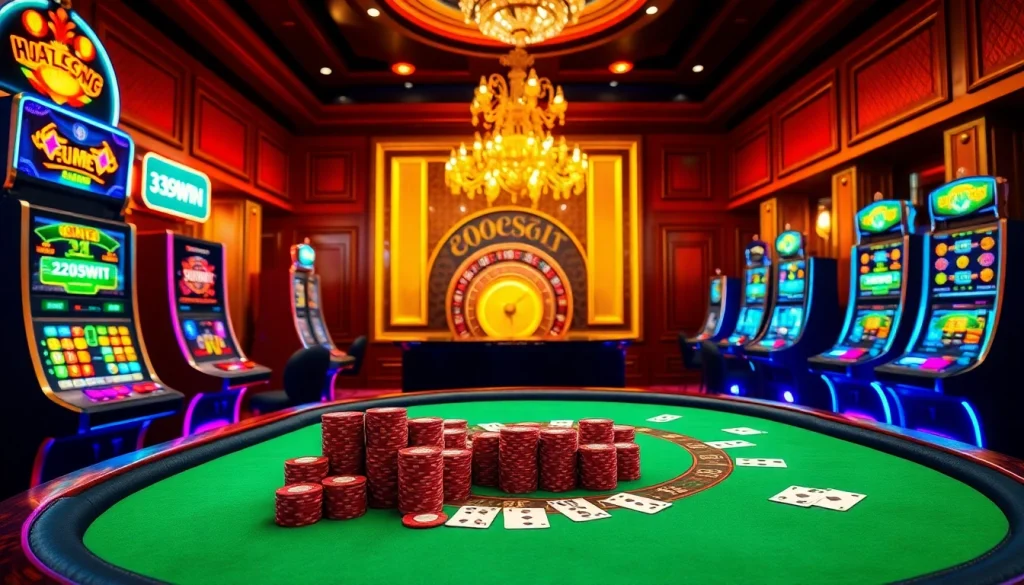 Players enjoying a thrilling casino experience with the 389WIN App at a vibrant poker table.